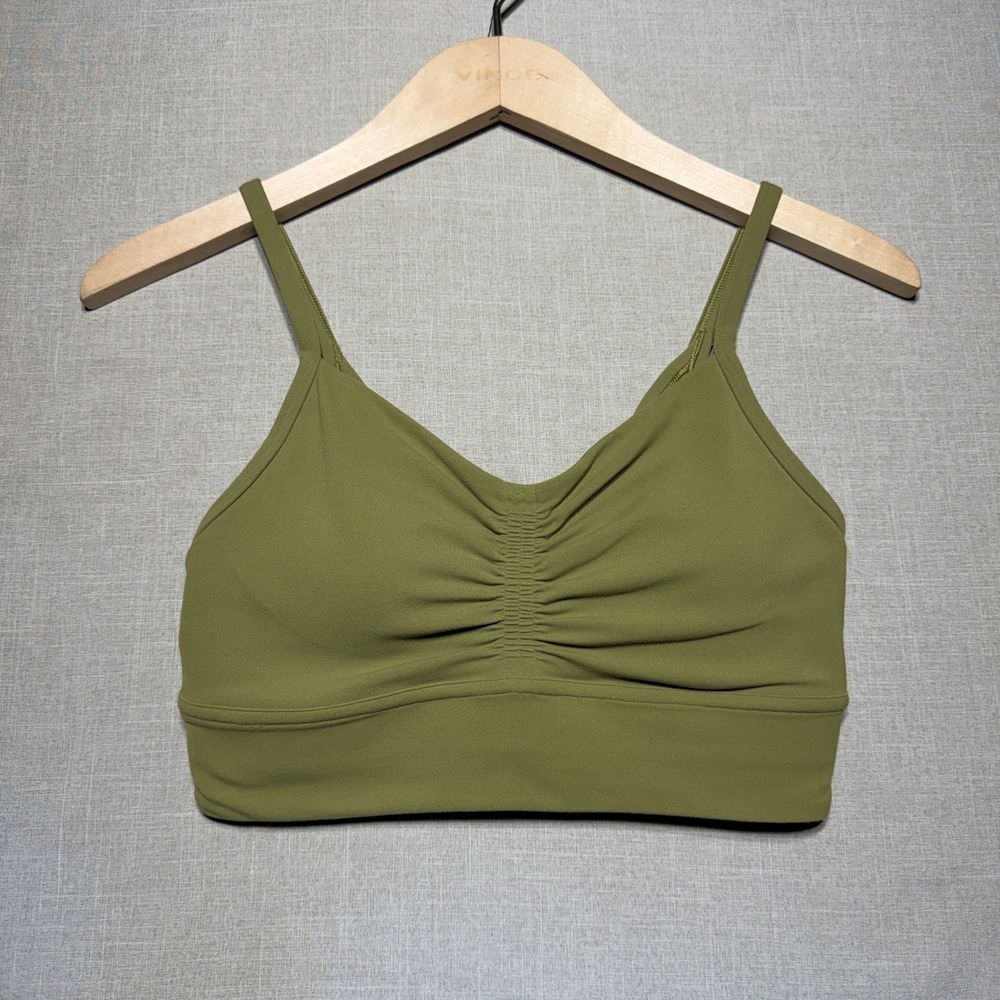Lululemon Sports Bra Women 6 Olive Green Nulu Front Gather Yoga LW2DJGS